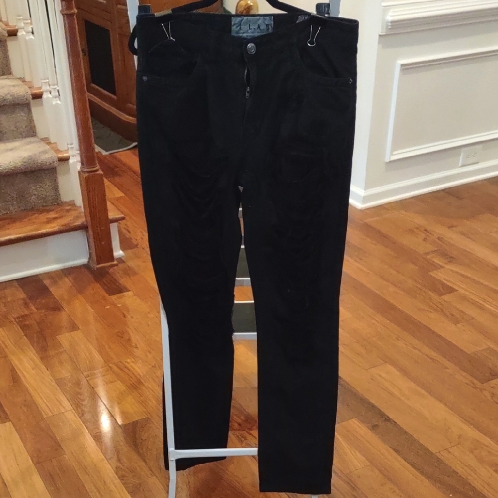 L.A.B Destroyed Ripped Raw Denim Jeans - Picture 8 of 13